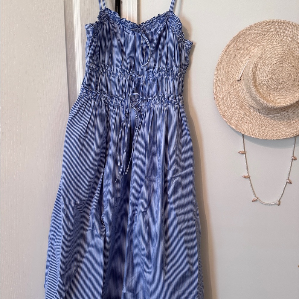 Blue Pinstripe Smocked Sundress